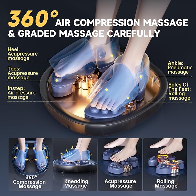 Foot Massager Machine with Heat,Shiatsu Foot Massager Home with Air Compression,Adjustable Electric Massager Machine for Feet Office,Wireless Control,DIY Gifts Draw Patterns for Man &Women,Black