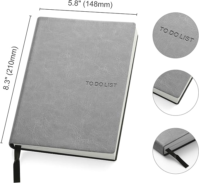Daily to Do Checklist Notebook, Task Management, Organizer Planner, Hardcover, Ribbon Bookmark, 5.8 x 8.3”, A5 size, 110 Sheets (Grey)
