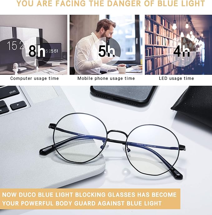 DUCO Small Round Blue Light Glasses For Women Men Blue Ray Blocking Glasses 8215