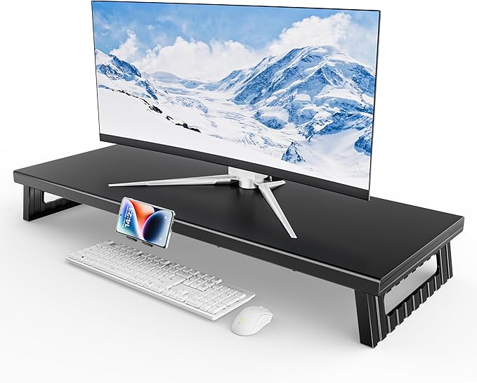 All-Metal Foldable Monitor Stand with 28cm Wide Desktop,, Headphone & Mic Jack, Detachable Phone Holder, (Basic Version, 760mm)