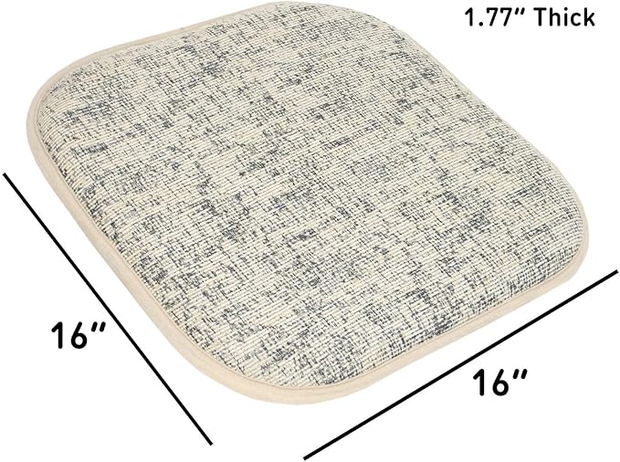 Sweet Home Collection Chair Cushion Memory Foam Pads Honeycomb Pattern Slip Non Skid Rubber Back Rounded Square 16" x 16" Seat Cover, 12 Pack, Broadway Cream/Blue