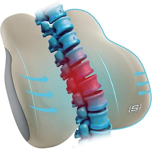 Skechers Memory Foam Lumbar Pillow,Lumbar Support Pillow for Office, Chair Lower Back Pain Relief Lumbar Pillow, Ergonomic Design Back Support Pillow for Office Chair, Car, Home, Travel,Beige