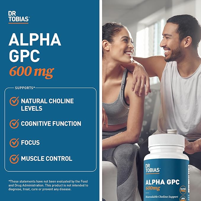 Dr. Tobias Alpha GPC 600mg Per Serving - Bioavailable Choline Supplements for Brain, Memory and Focus - Premium Nootropic Alpha GPC Choline Supplement, Vegan, Non-GMO, 60 Capsules, 30 Servings
