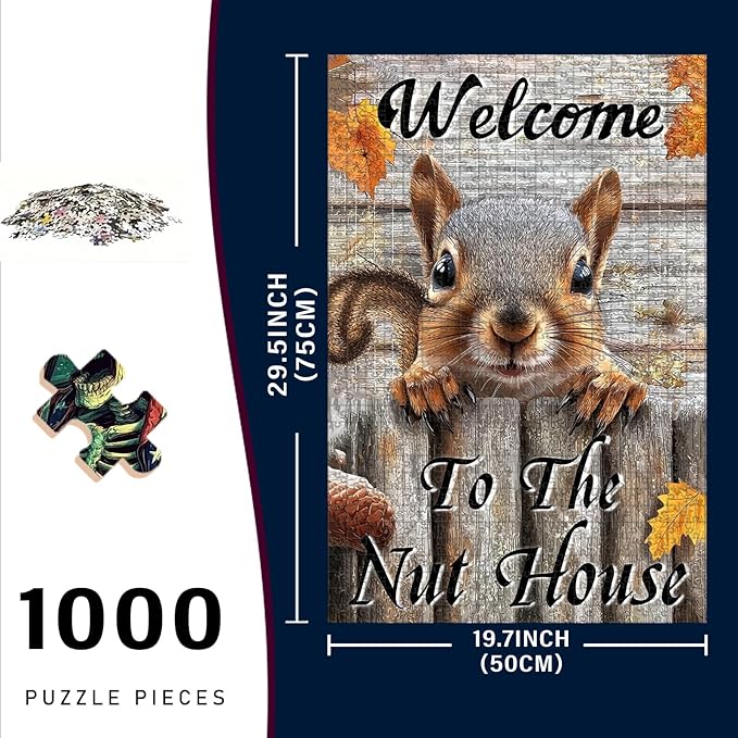 1000 Piece Difficult Wooden Squirrel Jigsaw Puzzle for Adults Kids Educational Family Activity Stress Relieving Quiet Play 29.5x19.7 Inch