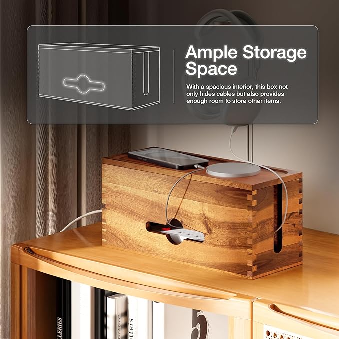 Acacia Large Cable Management Box - 15" L Cord Box Hider Power Strip Box for Power Strip Organizer - Cable Hider Box, Surge Protector Box to Hide Cords - Wire Box Hider for Desk Organization