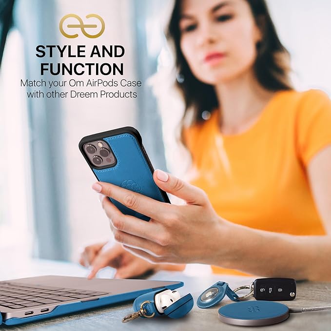 Dreem Om Case Cover with Keychain Clip Compatible with AirPods Pro 2/Pro, Protective One-Piece Hard Shell, Luxury Vegan Leather AirPod Pro Case 2nd/1st Generation with Separate Clip [Slate]