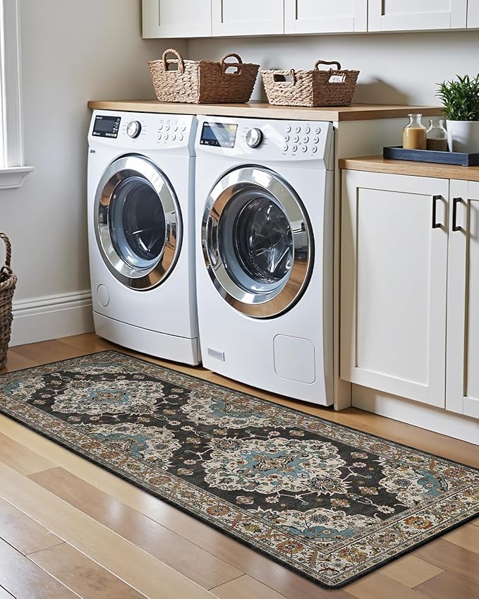 LUMI Kitchen Mat Anti Fatigue Cushioned, Memory Foam Padded Standing Rug Waterproof, Non Slip Comfort Floor Runner for Home, Sink, Laundry, Office, 24"x59", Black