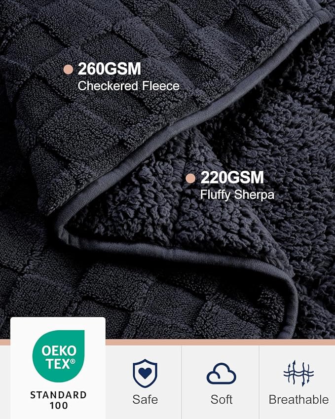 Kivik Dual Sided Weighted Blankets for Adults, Buttery Soft Stylish Checkered Heavy Blankets for Couch Sofa Bed - Ultra-Fluffy Fabric Brings Cloud-Like Comfort (60"x80"，Black，20 Pounds)