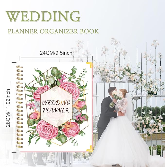 Wedding Planner For Bride-Bridal Wedding Planning binder With 5 Tabbed Sections+Wedding Countdown Calendar,Unique Engagement Gifts For Couples,White Rose