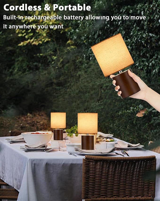 UMEXUS Rechargeable Cordless Table Lamp with Timer, Remote, Dimmer, Wood Small Battery Operated Lights Patio, Warm Bedroom Nightstand Lamp, RGB Ambient Lighting for Home Dinner Side End Table Kitchen