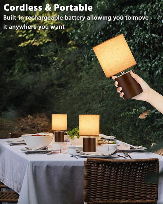 UMEXUS Rechargeable Cordless Table Lamp with Timer, Remote, Dimmer, Wood Small Battery Operated Lights Patio, Warm Bedroom Nightstand Lamp, RGB Ambient Lighting for Home Dinner Side End Table Kitchen