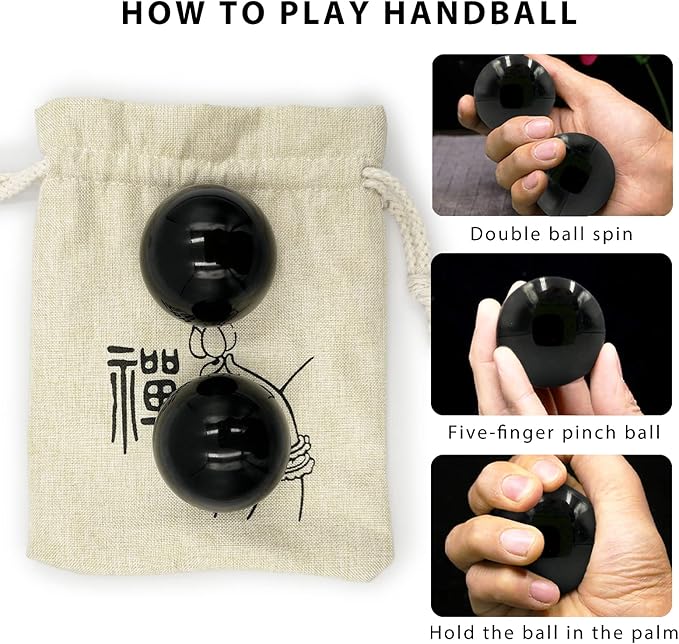 1.9 Inch Natural Jade Black Baoding Ball with Carrying Bag Exercise Massage Balls Health Stress Relieve Hand Exercise Baoding Balls