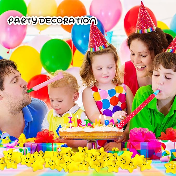 Kasyat 48 Pieces Star Stress Balls Bulk for Kids Mini Smile Face Stress Balls Relief Toys for School Carnival Reward Student Prizes Party Favors Hand Exercise(Yellow)