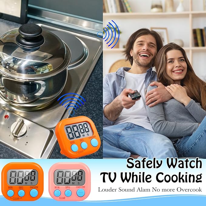 Xuhal 50 Pieces Digital Kitchen Timer Bulk, Small Magnetic Timers for Classroom, Digits Stopwatch Clock Timer for Cooking Baking Sports Games Office, Not Including Battery (Pink,Orange)