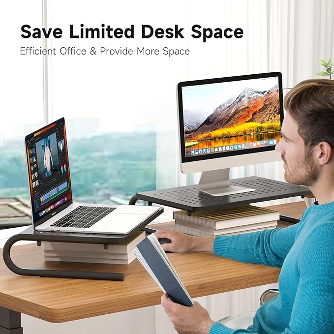 suptek Monitor Stand Riser for Computer,Laptop,Printer, Notebook and All Flat Screen Display with Vented Metal Platform and 4 Inches Height Underneath Storage (MST004-2)