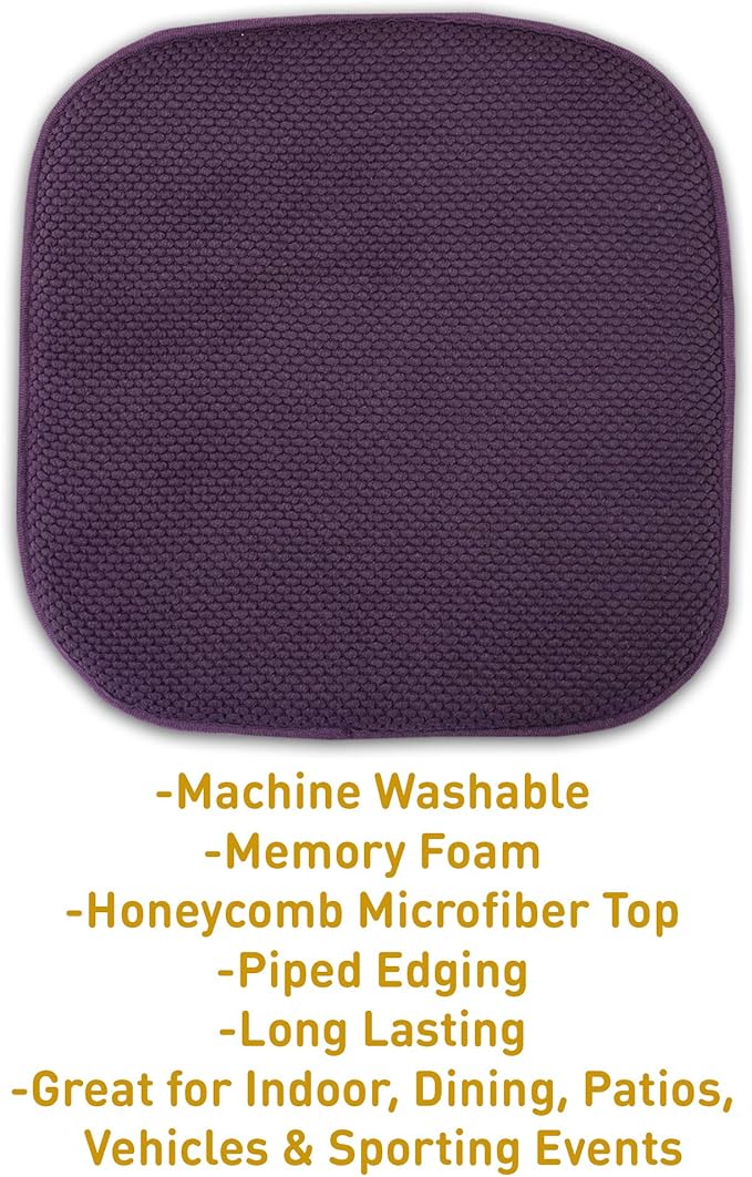 Sweet Home Collection Cushion Memory Foam Chair Pads Honeycomb Nonslip Back Seat Cover 16" x 16" 4 Pack Eggplant Purple