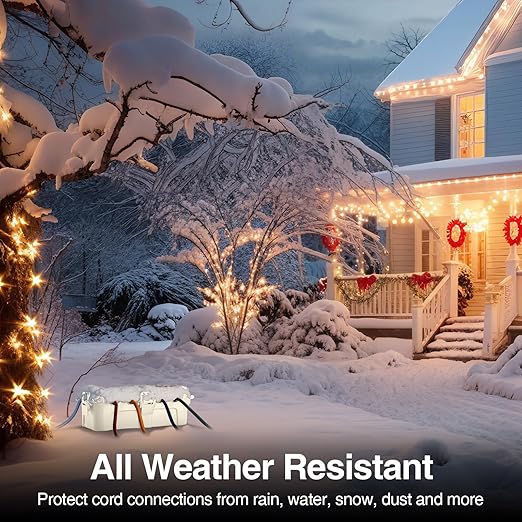 RESTMO Outdoor Electrical Box, IP54 Weatherproof Extension Cord Cover with 6 Cable Entry Ports, Waterproof Connection Box Protect Power Strip, Timer, Plug, Holiday Lights, (11.5x5.2x4 inch), White