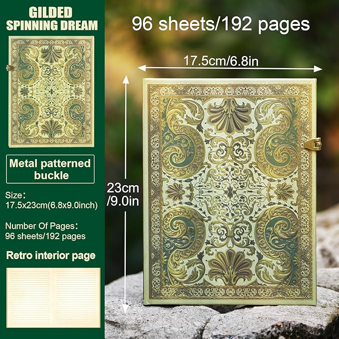 Vintage 3D Gilded Spinning Dream Cover Hardcover Journal,96 Sheets/192 Pages Vintage Lined Journal,Comes With Envelope Pocket Journal,Suitable As A Notebook,Travel Diary,Or Wedding Anniversary.