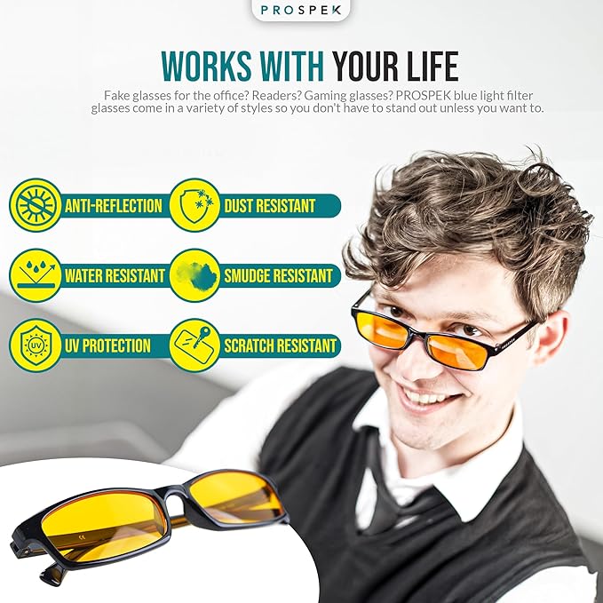 Prospek Blue Light Reading Computer Glasses, ELITE for Women and Men, +2.25 Diopters, Anti Glare Amber Lens, 99% Blue Light Blockers High Optical Quality Lenses
