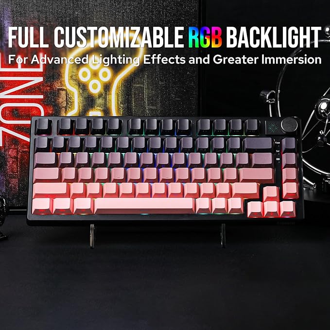 EPOMAKER HE75 Wireless Mechanical Keyboard with Metal Knob, 4000mAh Battery, Hot-Swappable Gasket Gaming Keyboard with RGB Backlight for Mac/Win (Black Pink)
