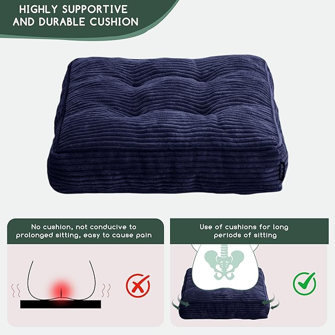 Tufted Corduroy Recliner Seat Cushion for Elderly, High Density Foam Large Square Seat Cushion for Recliner Chair, Floor Pillow, Office Chair, Car, No Pressure on Thighs, 20x20x4