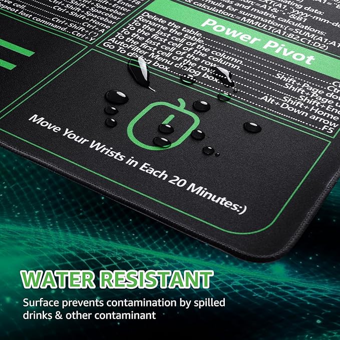 iCasso Excel Cheat Sheet Desk Pad, Excel Mouse Pad Shortcuts, Excell Short Cut Desk Mat, Extended Large XXL Non-Slip Exel Mousepad with Stitched Edges for Computer Keyboard