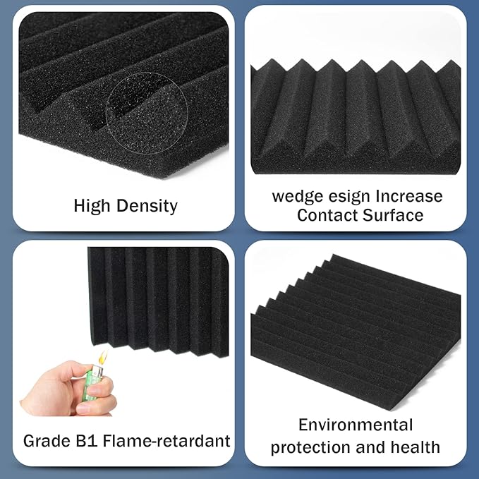 100 Pack Acoustic Foam Panels, Premium Sound Proof Foam Panels Black, Soundproof Wall Panels,High Density Acoustic Panels,Sound Absorbing for Studio Office Home, 12 x 12x 1Inch