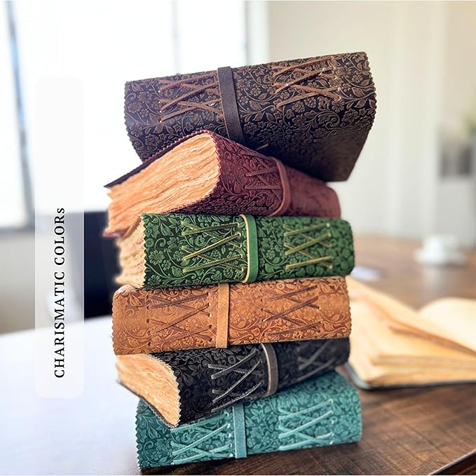 LEATHER VILLAGE Leather Bound Floral Embossed Journal for Women Men - 200 Pages, 8”X6”(A5), Sun Tan - Book of Shadows, Vintage Blank Paper Travel Diary, Notebook for Writing, Drawing, Sketchbook