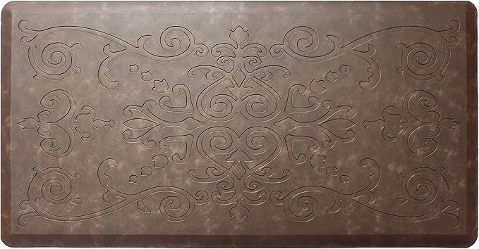 J&V TEXTILES Medallion Embossed Kitchen Mat Cushioned Anti Fatigue Floor Mat, Thick Non Slip Waterproof Kitchen Rugs and Mats,Heavy Duty Foam Standing Mat for Kitchen (Espresso, 17" X 28")