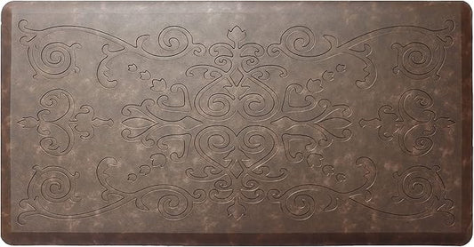 J&V TEXTILES Medallion Embossed Kitchen Mat Cushioned Anti Fatigue Floor Mat, Thick Non Slip Waterproof Kitchen Rugs and Mats,Heavy Duty Foam Standing Mat for Kitchen (Espresso, 17" X 28")