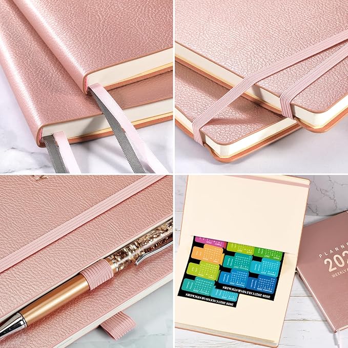 2026 Planner - Jan 2026 - Dec 2026, 2026 Planner Weekly and Monthly, 8.5" x 11", Pen Holder, Calendar Stickers, Pocket, 25 Notes Pages, Faux Leather Cover, A4 Premium Paper - Pink