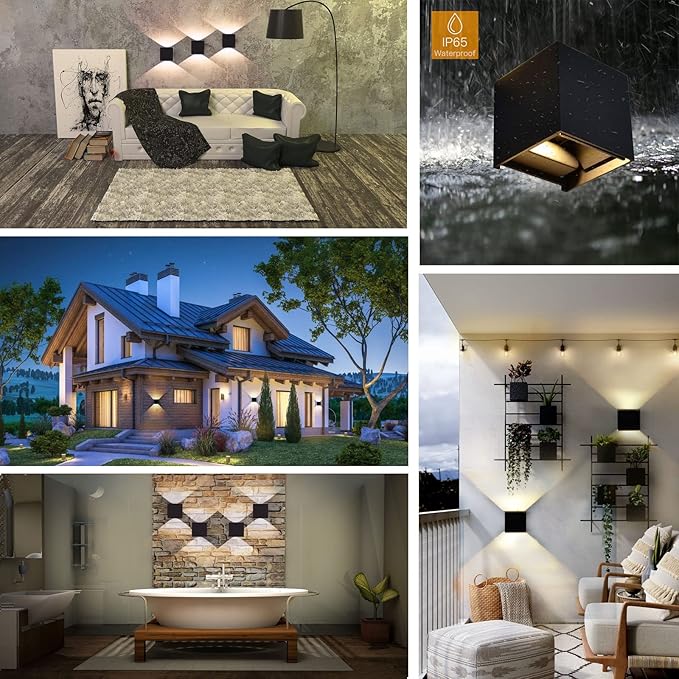 Porch Lights Outdoor Wall, Up and Down Exterior Lights, 6W Cube LED Wall Lamp, Small Waterproof Wall Mount Fixtures for Bedroom, Patio, House, Garage