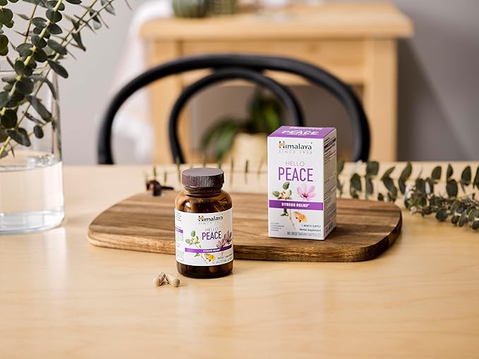 Himalaya Hello Peace - Herbal Stress Relief Supplement with Ashwagandha and Turmeric for Normal Cortisol and Adrenal Support - Vegan, Non-GMO, Gluten Free, 60 Capsules