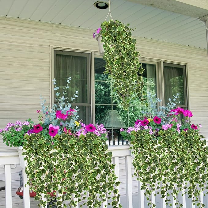 Hollyone Artificial Hanging Plants 35.4" Fake Ivy Vine Faux Ivy Leaves Fire and UV Resistant Hanging Plant Wall Greenery for House Room Patio Indoor Outdoor Home Shelf Office Wedding Decor