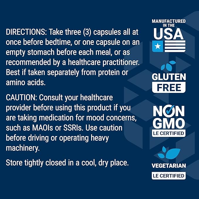 Life Extension Optimized Tryptophan Plus 1000mg - L-Tryptophan Supplement with Niacin and L-Lysine for Healthy Sleep & Stress Response – Gluten-Free, Non-GMO, Vegetarian - 90 Capsules