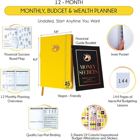 Financial Planner - Monthly Budget Planner & Monthly Bill Organizer | A 12-Month Journey to Financial Freedom | Bill Payment Tracker Organizer, Debt, Expense Tracker & Money Saving with Pockets