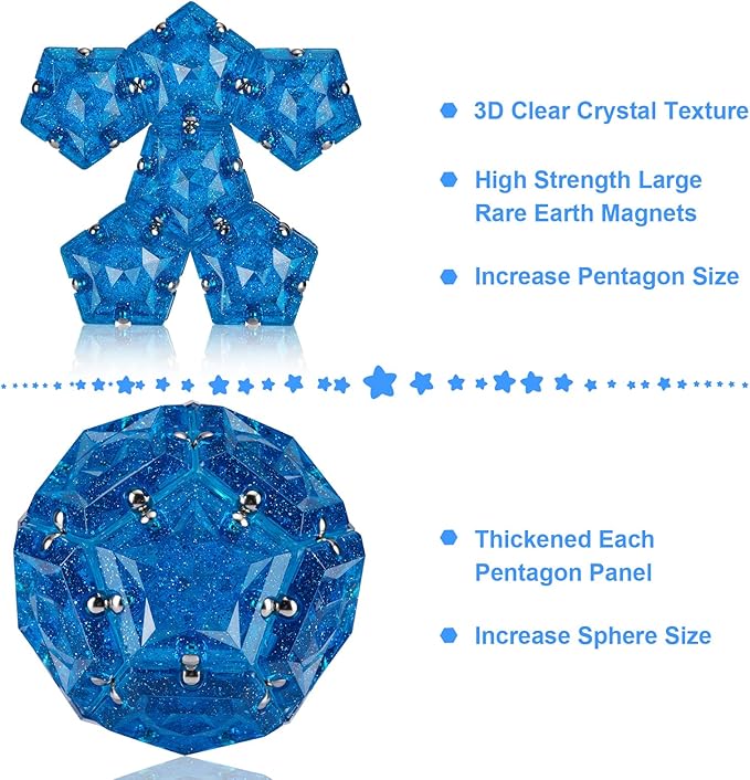 Magnetic Fidget Sphere Magnet Toys - Holographic Glitter Diamond Blue - Magnets Sensory Toys - 12 Piece Set - Creativity Beyond Imagination, Inspirational, Recreational, Fun Desk Toy for Adults