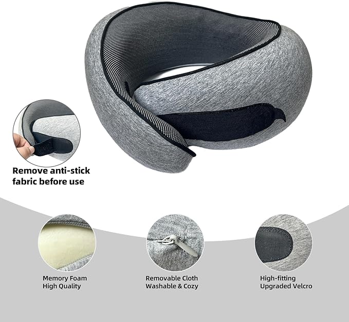 Premium Travel Pillow, 2025 New Memory Foam Neck Pillow, 360° Ergonomic Design Airplane Pillow Travel Pillows for Airplanes, Cars, Offices, Home Use, Ideal for Adults and Kids (Light Gray)
