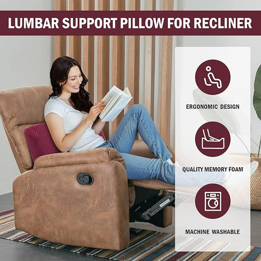HOMBYS Lumbar Support Pillow for Recliner Chair, Memory Foam Back Support Cushion for Elderly,Extra Large Lumbar Support Pillow,Thick Backrest for Home Reading (Wine Red, 20“x13.5"x5")