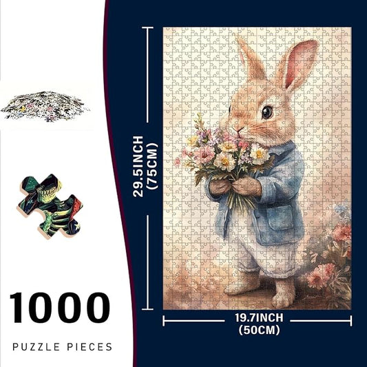 1000 Piece Wooden Puzzle Rabbit Adults & Kids Challenging Jigsaw for Stress Relief Family Bonding & Skill Building 29.5x19.7 Inch