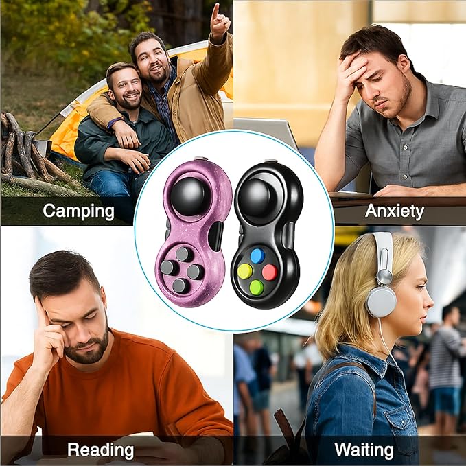 Skylety 2 Pcs Fidget Toys for Adults Fidget Pad Christmas Basket Stuffers Stress Relief Cube Clicker Controller Sensory Educational Toy for ADHD Autism Spinner(Starry Purple and Black Style)