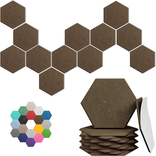 Hexagonal Acoustic Panels-12 Pack High-Density Sound Absorbing Panels 12"X10"X0.4" for Enhanced Noise Reduction, DIY Design, Idea for Studios, Offices, and Home Theaters(Coffee Brown)