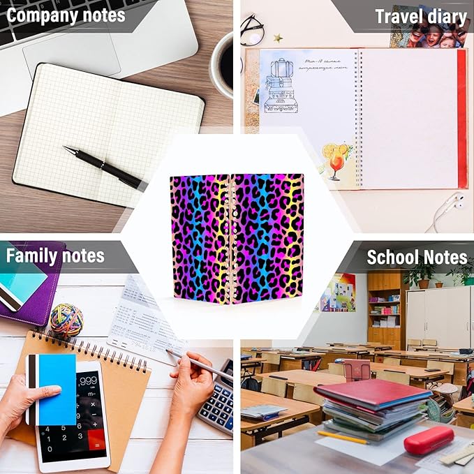 Spiral Notebook Ruled 2 Pcs, Leopard Print Cheetah Neon Gradient Journals for Study and Notes 60 Pages with Durable Hardcover