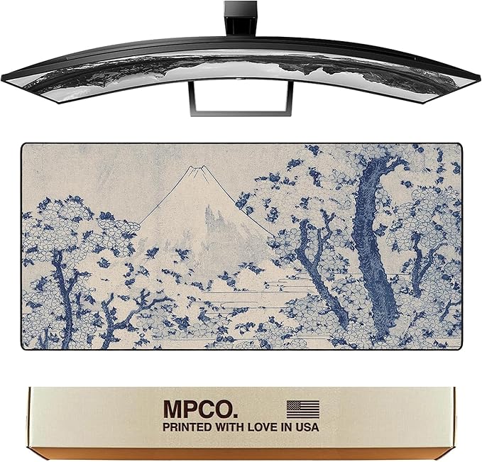 MPCO. Mount Fuji with Cherry Trees Large Gaming Desk Pad - 36" x 17" Aeroglyde Fabric Orignal Desk Mats - Non-Slip, Washable, Smooth Glide for Precision Gaming & Work