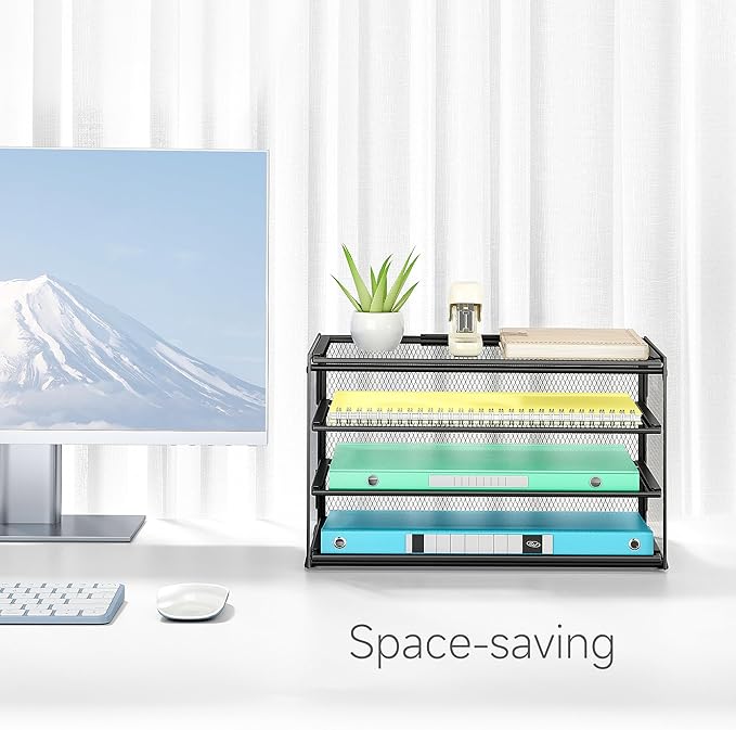 Lavatino 3-Tier Letter Tray Desk Paper Organizer – Black Mesh Metal File Tray Organizer for Desk, Office Supplies & Home Organization | Fits A4/Letter Paper, Mail, Magazines and Office Accessories