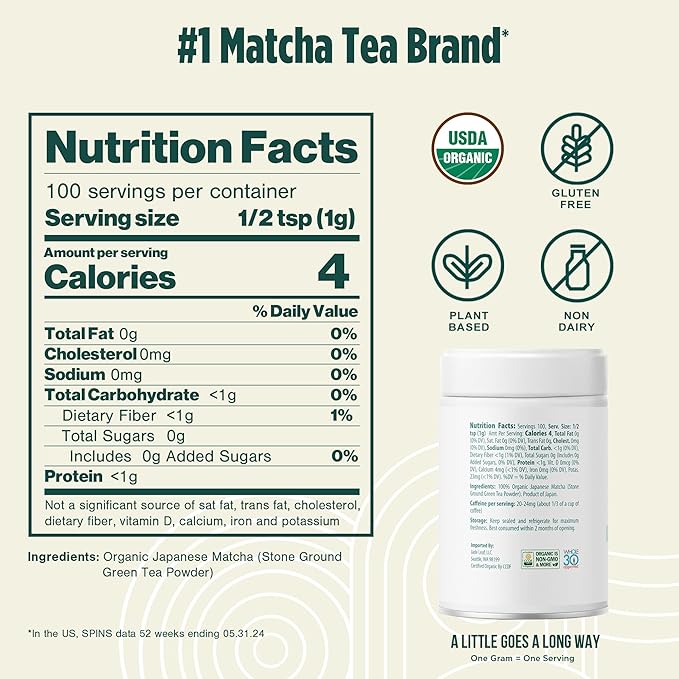 Jade Leaf Matcha Organic Ceremonial Grade Green Tea Powder - Barista Edition For Cafe Quality Tea & Lattes - Authentic Japanese Origin (3.53 Ounce Tub)