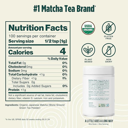 Jade Leaf Matcha Organic Ceremonial Grade Green Tea Powder - Barista Edition For Cafe Quality Tea & Lattes - Authentic Japanese Origin (3.53 Ounce Tub)