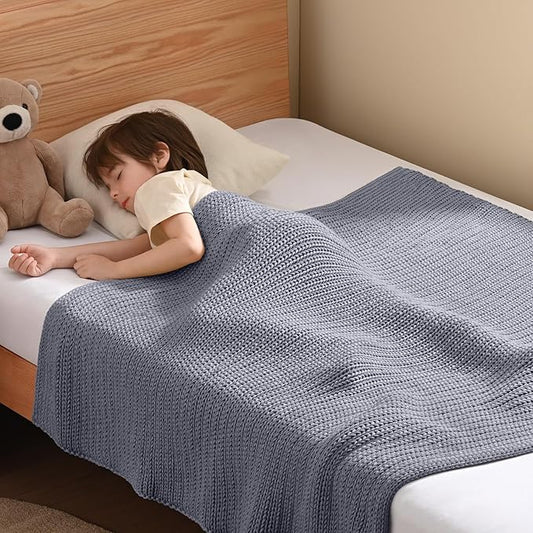 Guohaoi Knitted Weighted Blanket Kids (Light Grey 50"x60" 10lbs) No Beads Cooling Heavy Blanket, Home Decor Breathable Chunky Knit Throw Blanket for All-Season Use