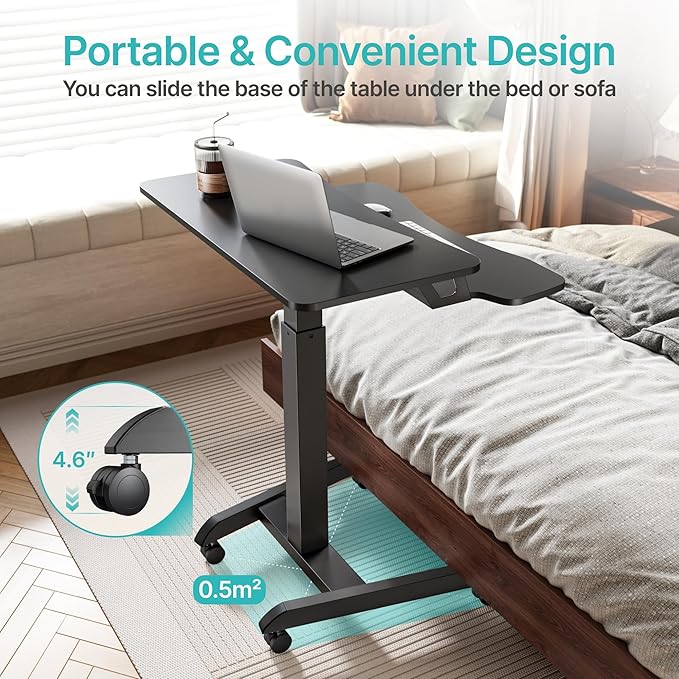 Standing Rolling Desk-Height Adjsutable up to 47.2' Rolling Podium for Teachers, 31.2'× 27.5' Dual Tier Sanding Desk for Classroom, Moveable Laptop Cart, Teacher Podium with Wheels, Black