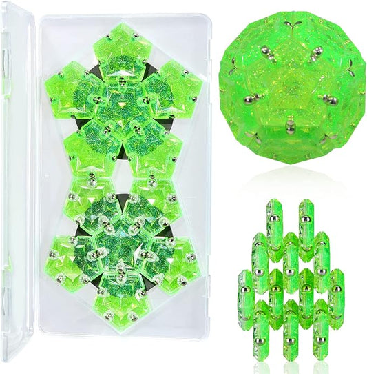 Magnetic Fidget Sphere Magnet Toys - Holographic Glitter Bright Green - Magnets Sensory Toys - 12 Piece Set - Creativity Beyond Imagination, Inspirational, Recreational, Fun Desk Toy for Adults